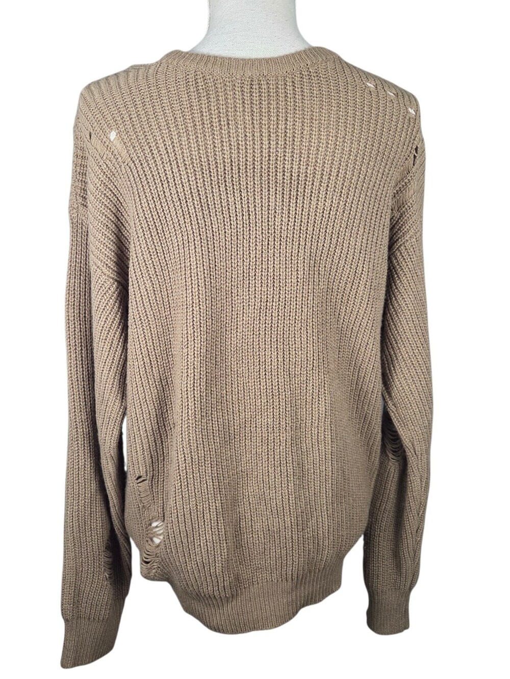 Forever 21 Distressed Knit Sweater Men Medium Brown NEW -Intentional Distressing